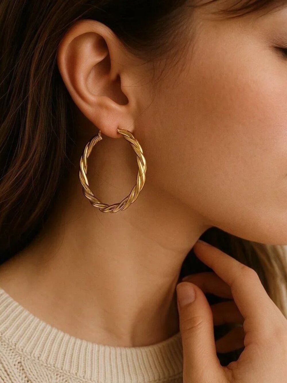 STEVE MADDEN Chunky Gold Twisted Hoop Earrings Hoops Medium 1.75" Hip Hop Y2K